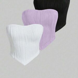 Stylish Women's Ribbed Crop Tops - Black, Purple, and White